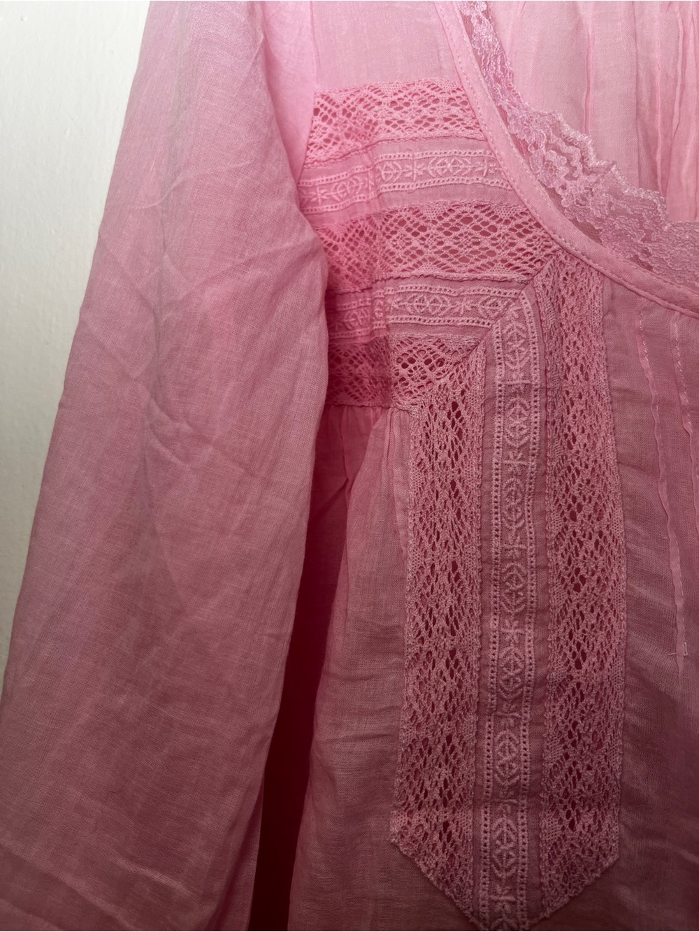 NWT- Free People Lace-Trim Buttoned Peasant Blouse - Pink - Picture 11 of 14